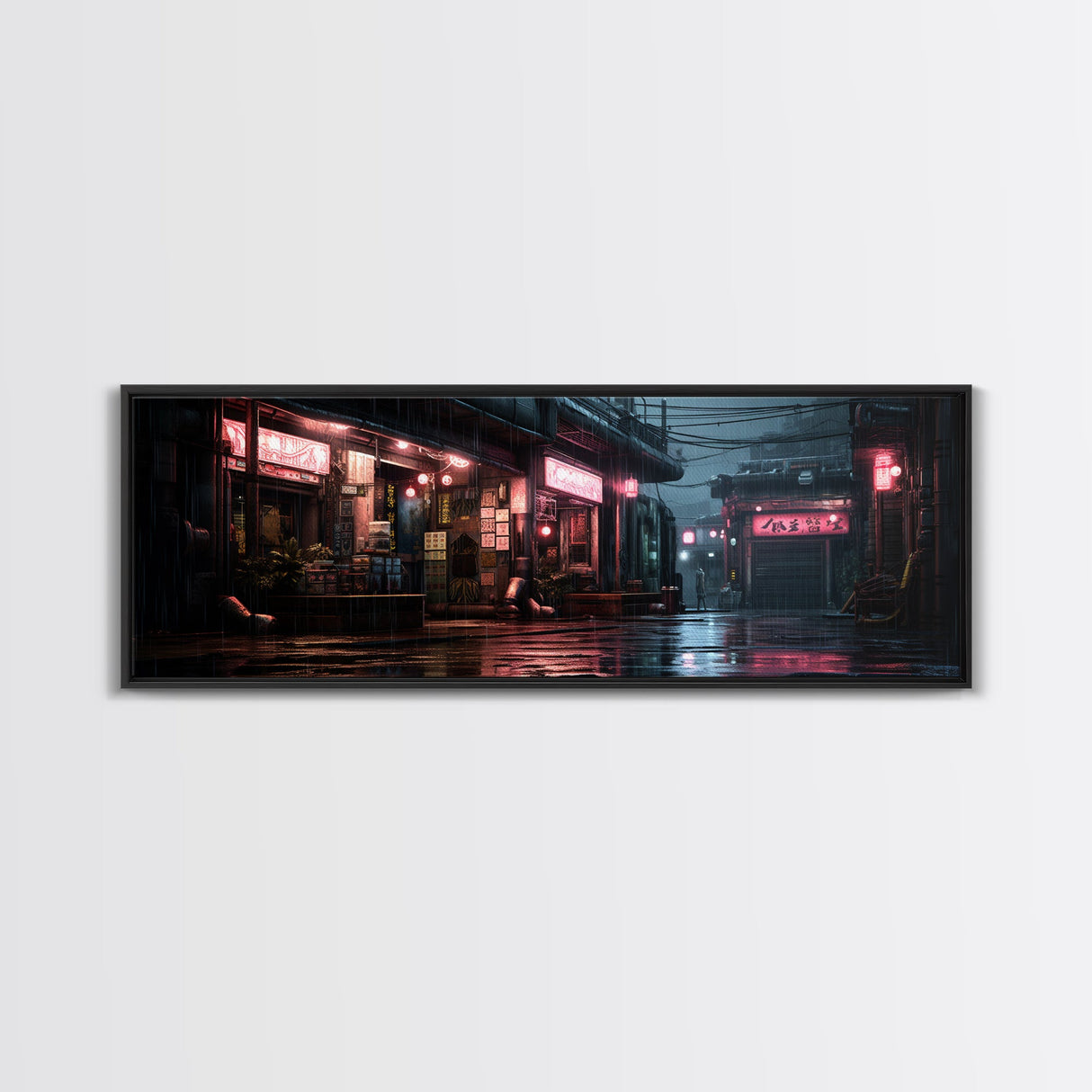 Panoramic Tokyo Streets Wall Art, Framed Canvas Print, Retro Style Japanese Painting, Winter Decor, Panoramic Art, office décor, room décor
