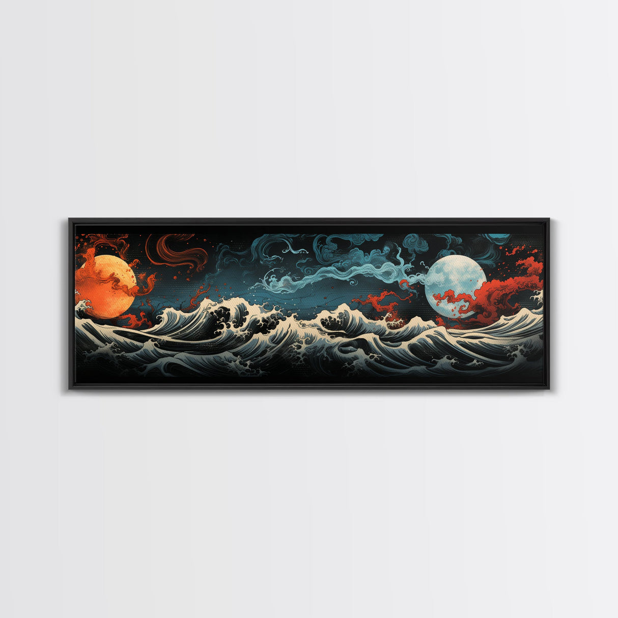 Hokusai Inspired Wall Art, Framed Canvas Print, Japanese Inspired Wall Art, Gift For Him, Minimalist Art, Wall Decor