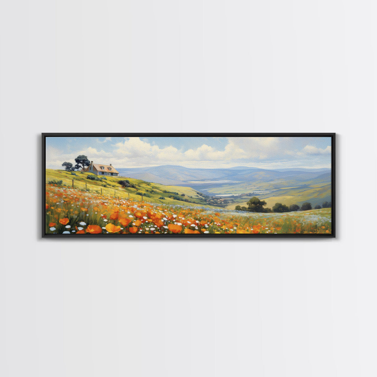 Springtime Panoramic Print - Texas Hill Country In The Spring - Framed Canvas Print - Beautiful Living Room Decor - Country Art - Farmhouse