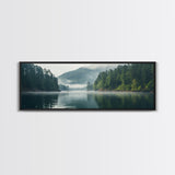 Rustic Nature Landscape Painting Canvas Print | Cozy Forest Canvas Art | Misty Lake & Earth Tones | Farmhouse Cabin Decor