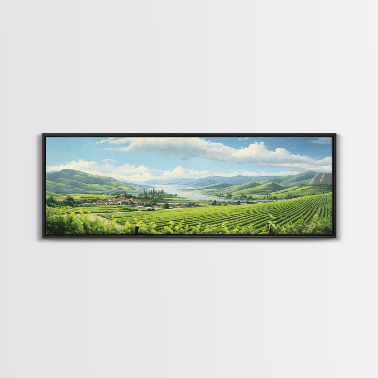 Italian Countryside Painting, Framed Canvas Print, Beautiful Scenic Panoramic Wall Art, Extra Wide Wall Decor, Guest Room Decor