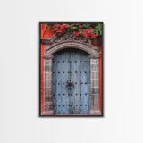 Mexican Style Colorful Architecture Framed Canvas Print Tall Art Depicting Traditional Blue Doors