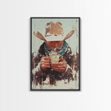 Cowboy Riding Horse in Winter Forest Framed Canvas Print - Moody Winter Landscape Art Perfect 2024 Christmas Home Decor