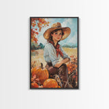 Country fall harvest framed canvas print pumpkins and a serene autumn landscape perfect seasonal wall art for rustic farmhouse home decor