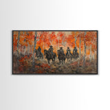 Framed Canvas Print Horseback Riders in Rustic Fall Forest, Cowboy Theme Wall Art, Autumn Home Decor, and Seasonal Canvas Wall Print