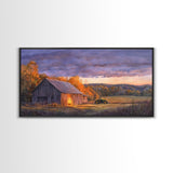 Rustic autumn farmhouse decor Canvas Print sunset landscape with tractor and barn moody landscape fall decor autumn wall art gift idea