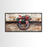 Festive horseshoe Christmas art, rustic holiday decor, farmhouse holiday gift idea, cozy winter home decor, framed canvas print