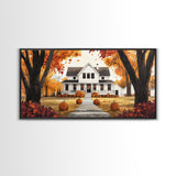 Fall farmhouse pumpkin decor, autumn country home art, rustic fall wall print seasonal wall decor, framed canvas print, autumn farmhouse art