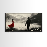 Winter Forest Cowboy Framed Canvas Print Christmas Cowboy Art Above Sofa Holiday Wall Decor Seasonal Winter Wonderland Gift