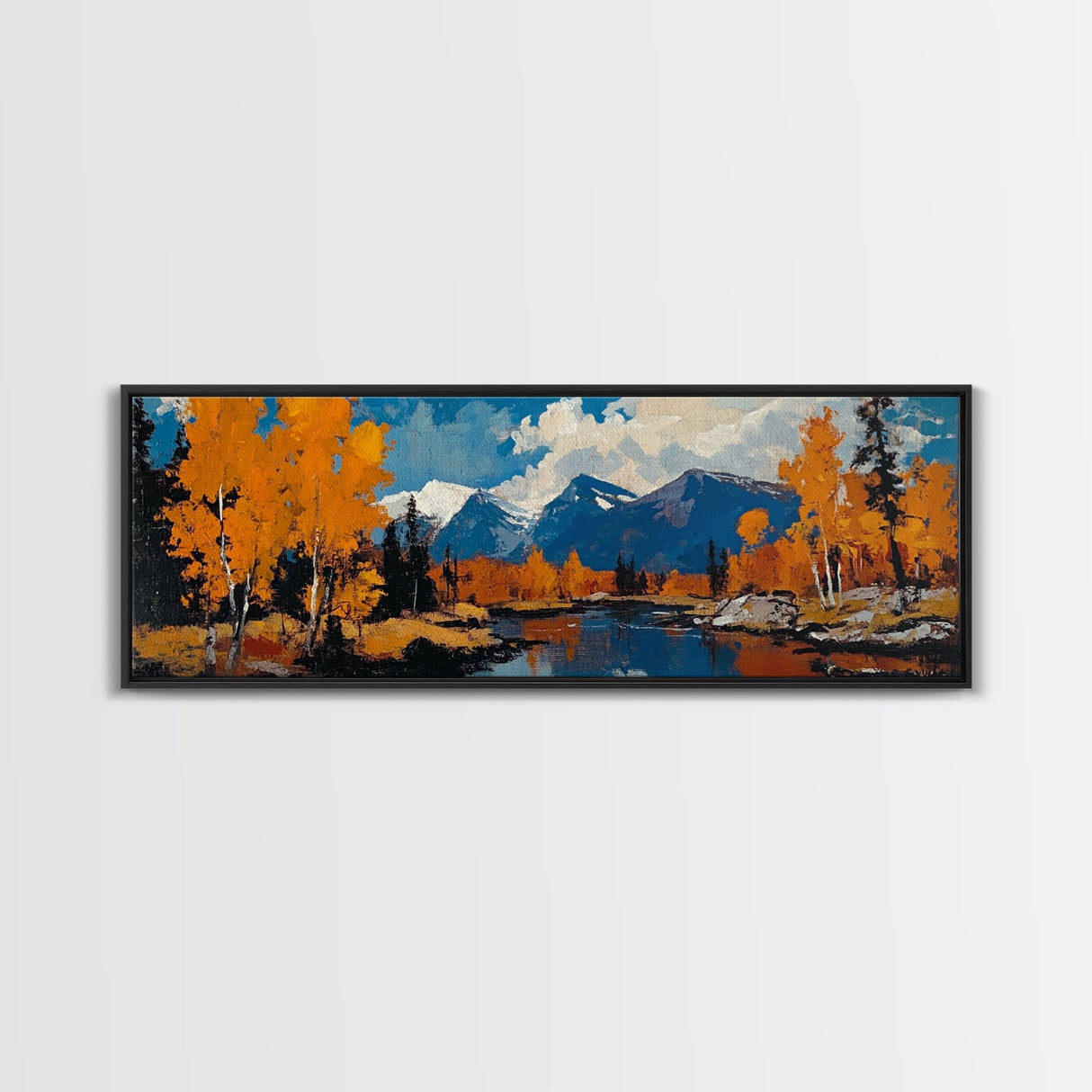 Large Framed Vintage Fall Landscape Wall Art - Oil Painting Print - Living Room Wall Art - Canvas Wall Art - Mountain Painting