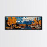 Large Framed Vintage Fall Landscape Wall Art - Oil Painting Print - Living Room Wall Art - Canvas Wall Art - Mountain Painting