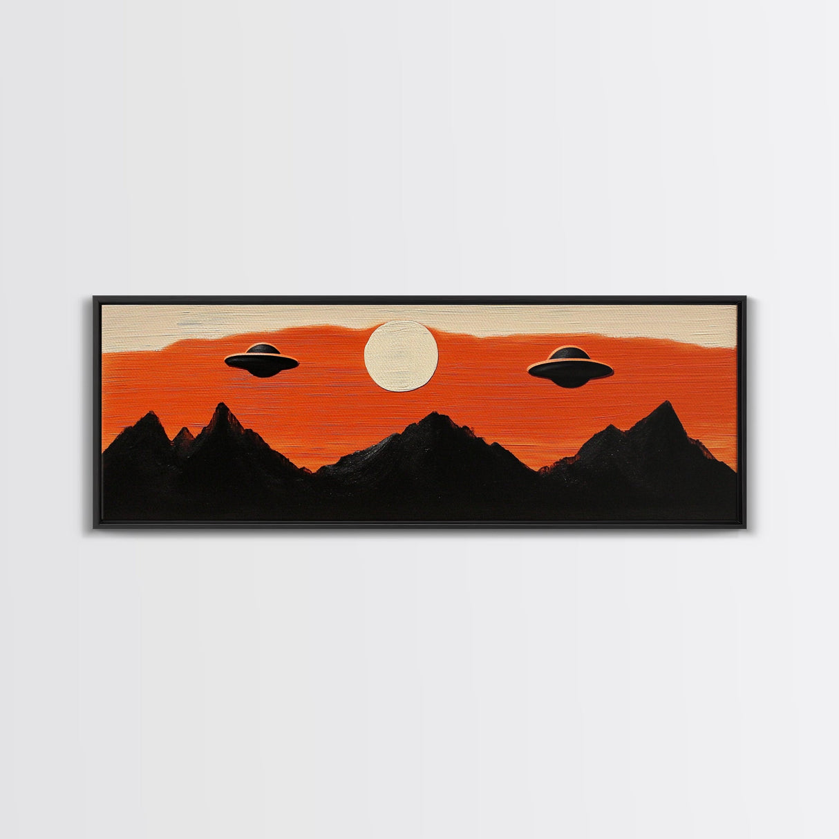 Fun Nursery Decor - Boy's Room Wall Art - Panoramic Flying Saucers or UFOs Art Print - Framed Canvas
