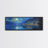 Midnight in Italy - Full Moon - Italian Oil Painting Canvas Print - Whimsical / Eclectic Landscape Painting - Minimalist Boho Home Decor