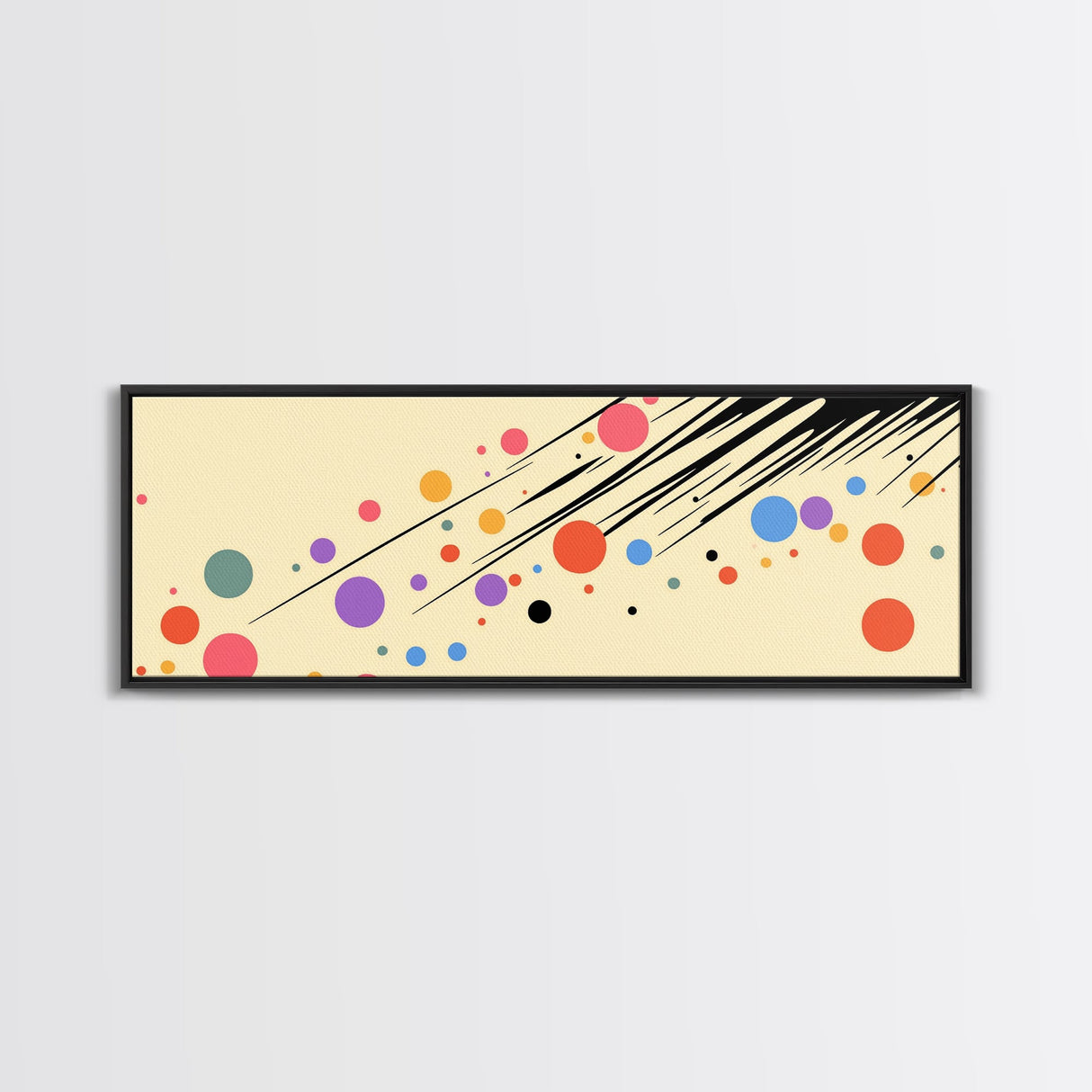 Polka Dots On Cream Background, Framed Canvas Print, Panoramic Wall Art, Modern Home Decor, Boho Style Above Bed Wall Art