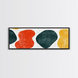 Navy Blue and Orange Splotches, Framed Canvas, Mid-Century Modern Abstract Wall Art, Wood Frame, Ready To Hang