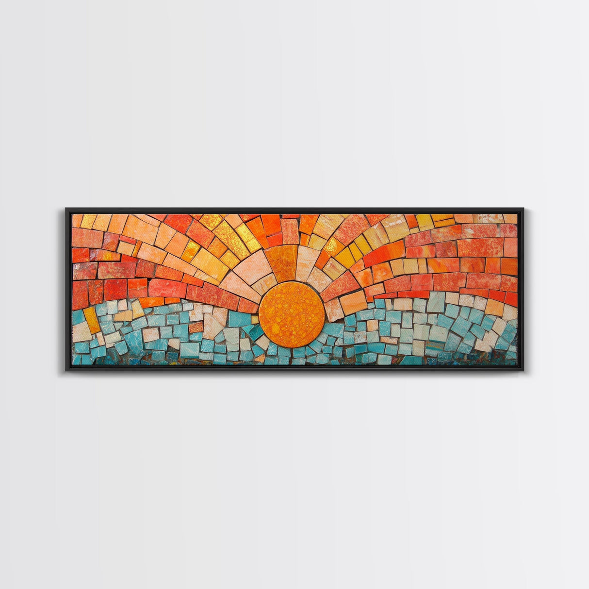 Panoramic Print - Sunset Mosaic Canvas Print - Wood Framed Wall Art - Horizontal Abstract Art - Large Wide Wall Art - Above Bed Decor Framed Canvas