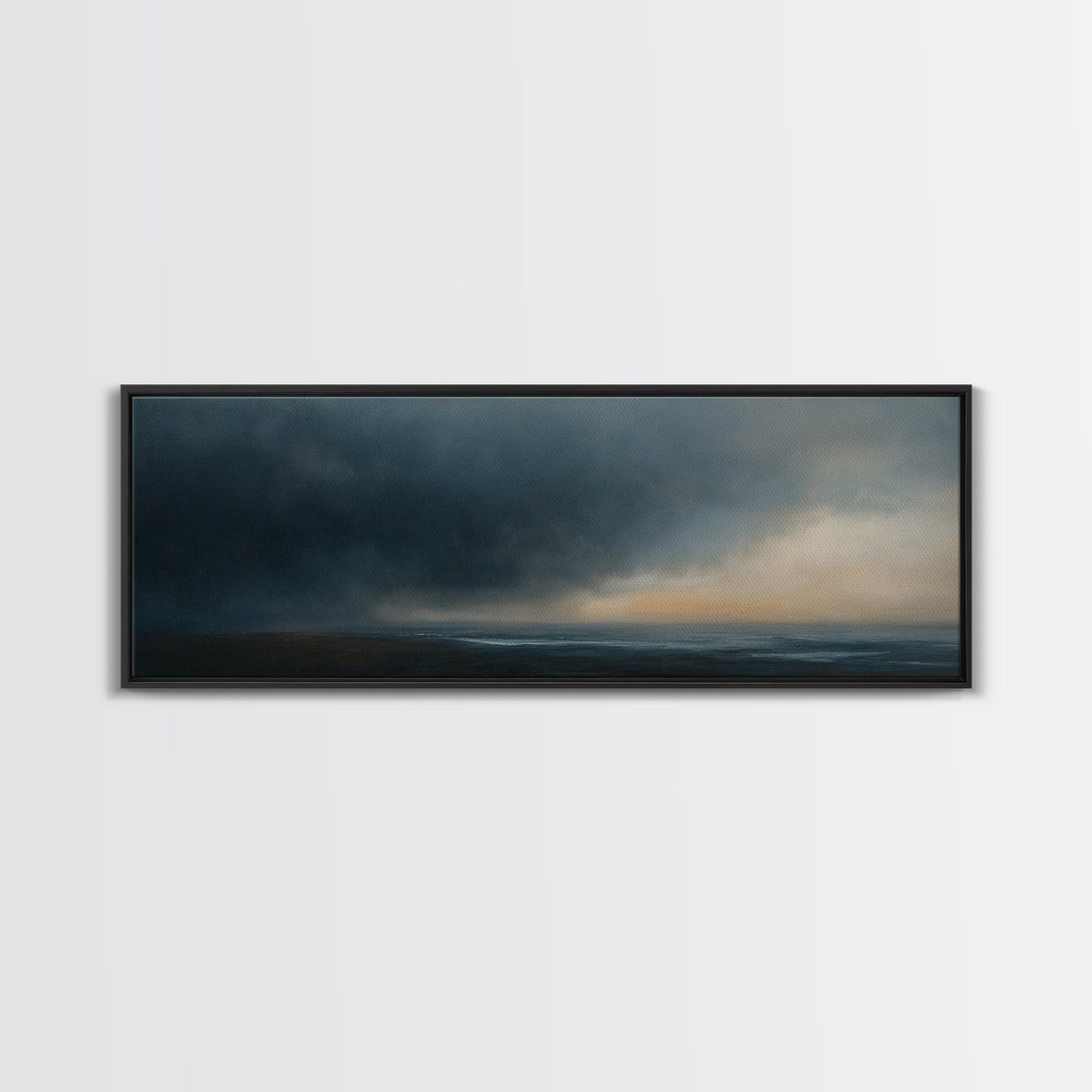 Framed Moody Wall Art, Panoramic Seascape On a Stormy Day - Dark Decor - Cloudy Sky Art - Above Bed Decor, Above Sofa Painting