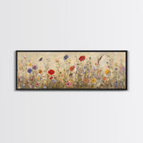 Field of Wildflowers, Spring Floral Decor, Oil Painting Canvas Print, Panoramic Art, Boho Floral Decor, Botanical Wall Art, Field of Flowers