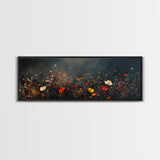 Wildflowers On A Stormy Day, Framed Canvas Print, Panoramic Wall Art, Moody Muted Decor, Above Sofa Or Couch Oversized Art