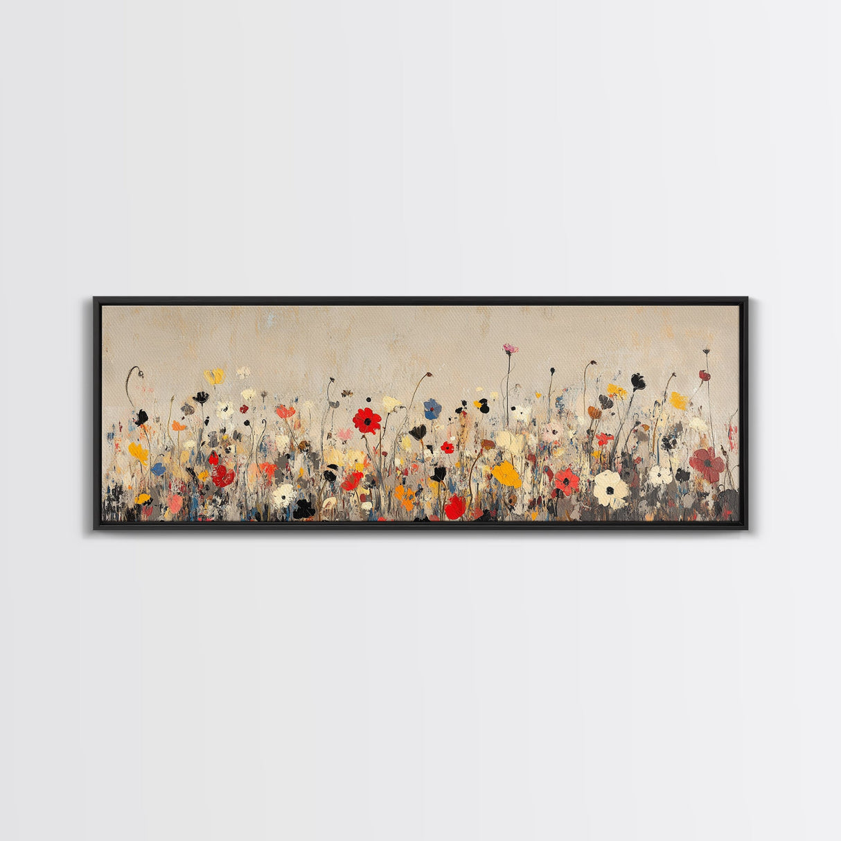 Muted Wild Flowers On White Background, Framed Canvas Print, Mother's Day Gift Idea, Wood Frame, Rustic Art, Farmhouse Decor, Boho Art