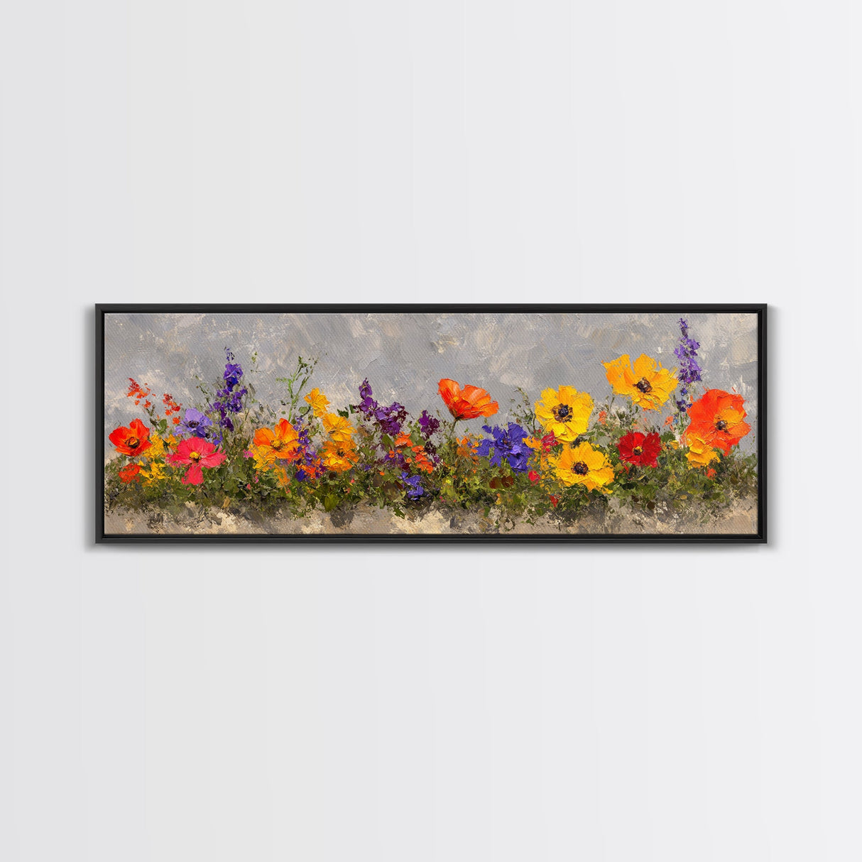 Rustic Wildflower Print, Wood Framed Canvas Art, Wild Flowers Oil Painting Print, Boho Style Minimalist Decor, Farmhouse Art