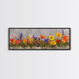 Rustic Wildflower Print, Wood Framed Canvas Art, Wild Flowers Oil Painting Print, Boho Style Minimalist Decor, Farmhouse Art