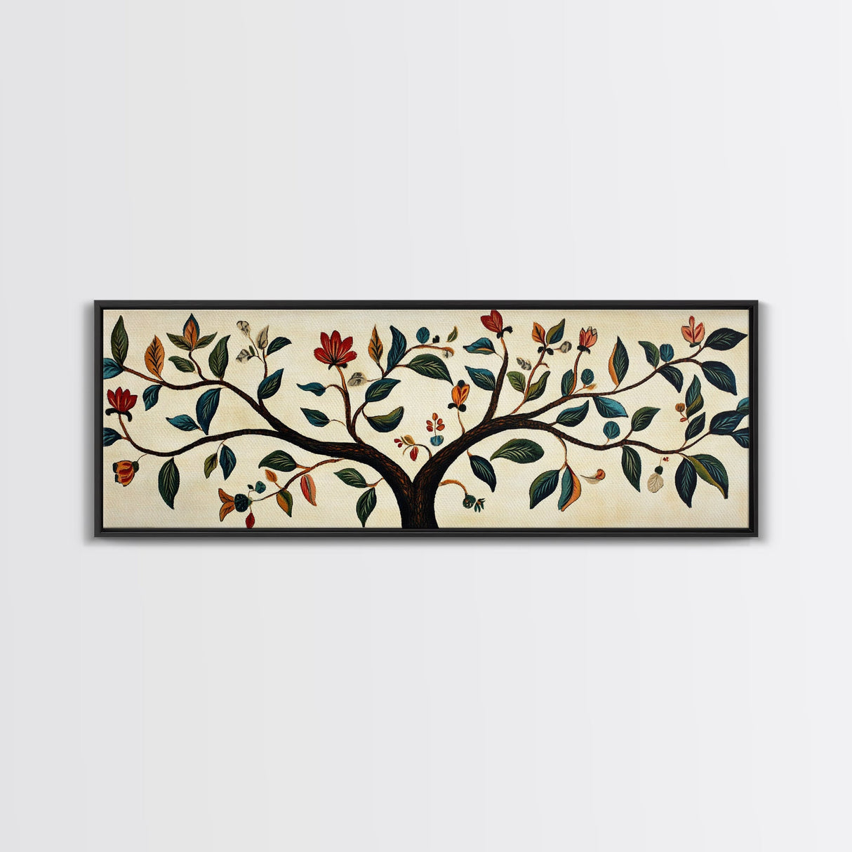 Wabi Sabi Inspired Botanical Print, Panoramic Canvas Art, Boho Style Textile Wall Art Print, Above Bed Or Sofa, Guest Room Decor