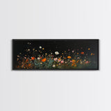 Dark & Moody Wild Flowers Under a Full Moon, Framed Canvas Print, Panoramic Extra Wide Wall Art, Oversized Home Decor