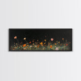 Dark & Moody Wild Flowers Under a Full Moon, Framed Canvas Print, Panoramic Extra Wide Wall Art, Oversized Home Decor, Modern Farmhouse Art