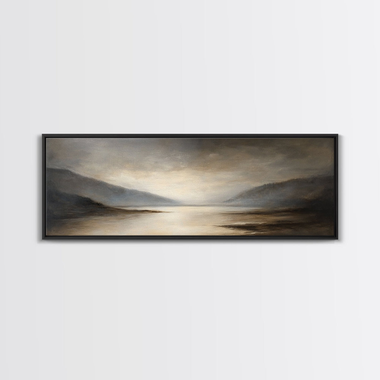 Moody Seascape Wall Art, Framed Canvas Print, Horizontal Panoramic Wall Art, Cloudy Day, Large and Wide Calm Decor, Modern Wall Art