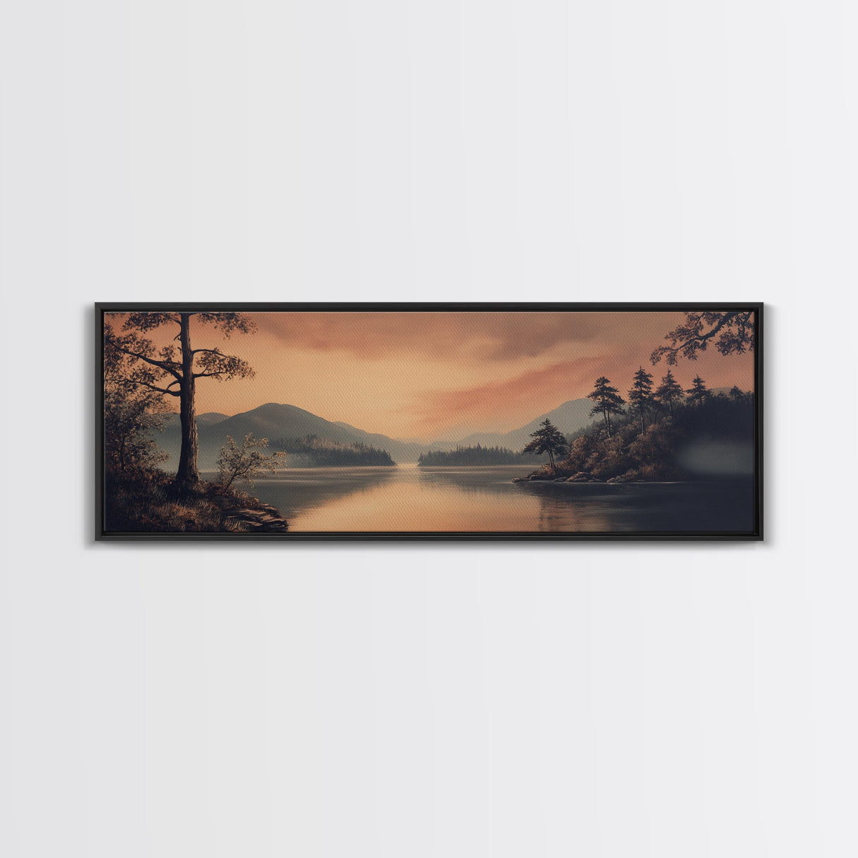 Moody Landscape Painting Print, Framed Canvas Print, Subdued Art, Dark and Stormy Landscape Painting, Panoramic Ultra Wide Wall Art