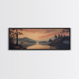 Moody Landscape Painting Print, Framed Canvas Print, Subdued Art, Dark and Stormy Landscape Painting, Panoramic Ultra Wide Wall Art