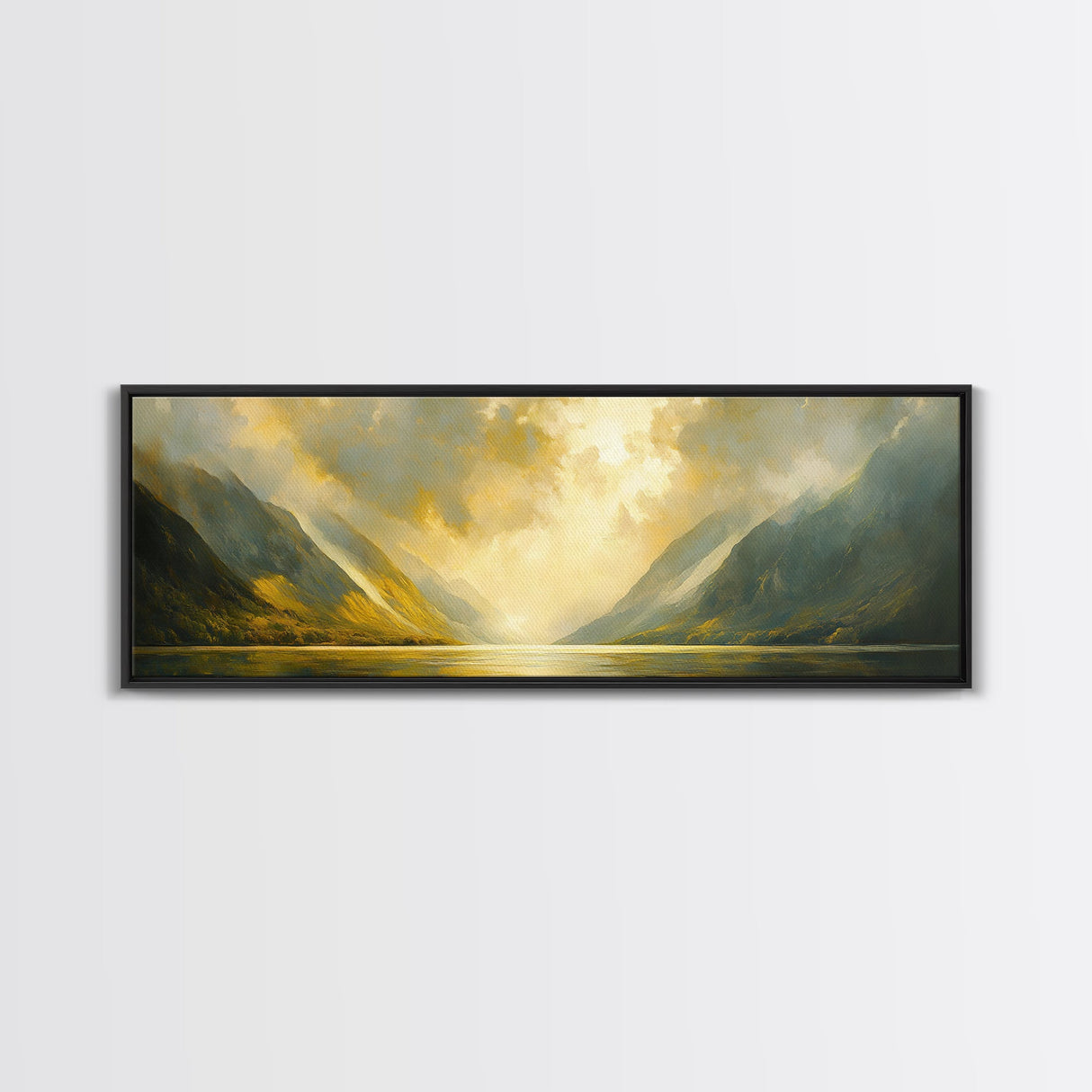 Sunset In The Valley, Framed Canvas Print, Oil Painting Landscape, Original Artwork, Wide Horizontal Art, Above Sofa Modern Art, Moody Decor