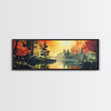 Dark and Moody Landscape, Sunset in the Valley, Framed Canvas Print, Original Artwork Gift Idea, Horizontal Print, Above Sofa, Lake House Decor, Lake Art
