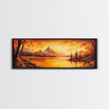 Golden Hour Over The Mountains, Sunset Landscape Painting Print, Wood Framed Artwork, Ultra Wide Panoramic Print