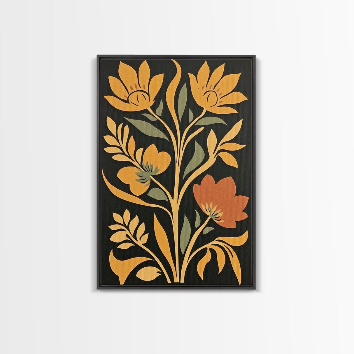 Flower Market Print Framed Canvas Print Mid-Century Modern Botanical Wall Art Boho Modern Farmhouse Living Room Art