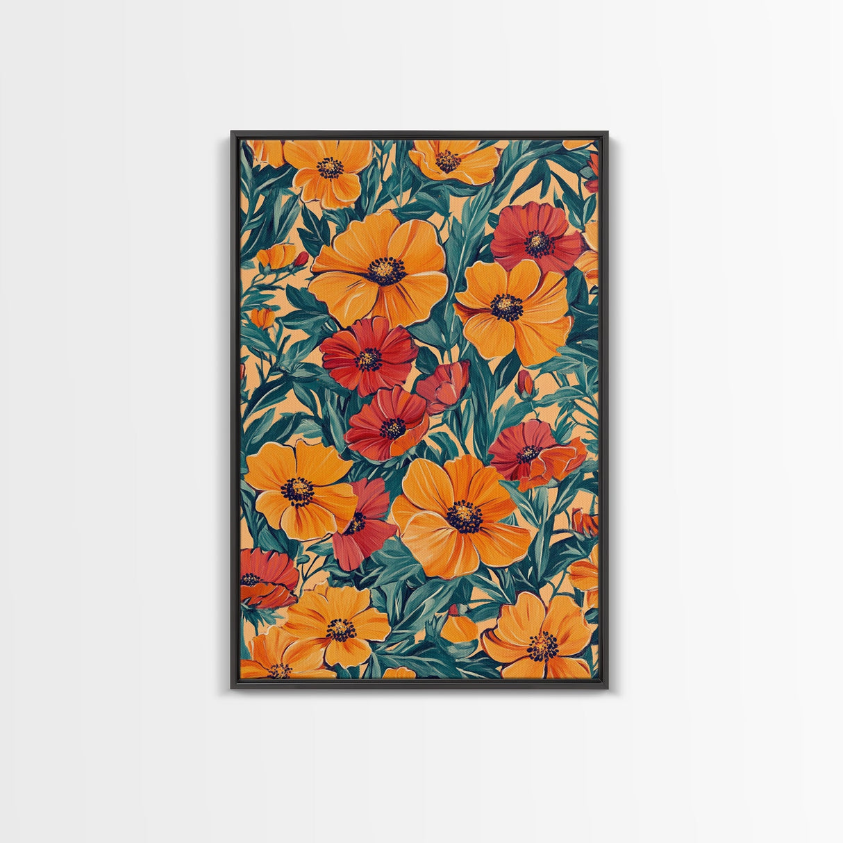 Orange and Red Flower Print, Canvas Print, Wood Frame Art, Large Wall Art, Abstract Botanical or Floral Wall Art, Custom Painting For Living Room