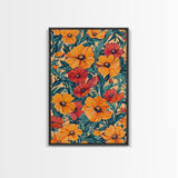 Orange and Red Flower Print, Canvas Print, Wood Frame Art, Large Wall Art, Abstract Botanical or Floral Wall Art, Custom Painting For Living Room