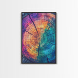 Cross Section Of Tree Rings, Rainbow Eucalyptus Print, Wood Framed Canvas Art, Colorful Abstract Modern Art, Boho Chic Cabin Decor, Eclectic Art