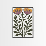 Abstract Botanical Wall Art, Framed Canvas Print, Purple Flowers on White Background