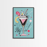 Preppy Martini Print, Framed Canvas Wall Art, Wedding Gift, Preppy Dorm Room Decor, Trendy Wall Art