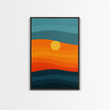 MCM - Mid Century Modern Framed Canvas Print of a Sunset, Gradient Painting Print, Vintage Landscape Art