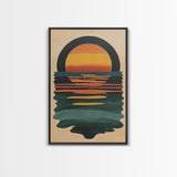 Art Deco Sunset Over The Ocean, Minimalist Home Decor Canvas Print, Emerald Green Ocean With Sunrise, Boho Art