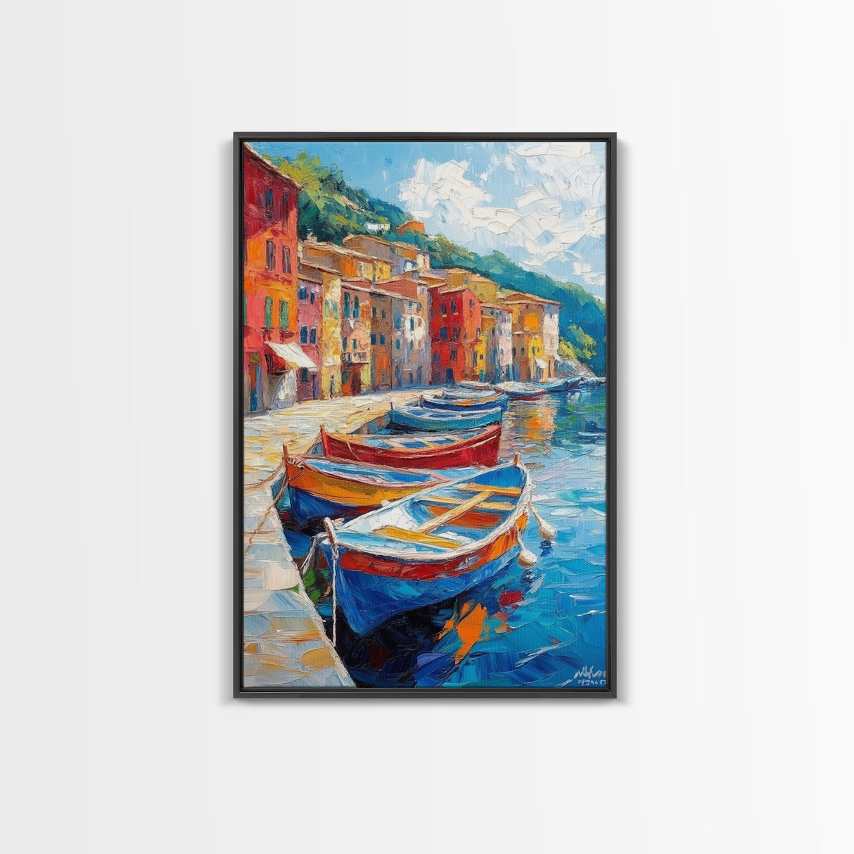 Gondolas at Sunset Framed Canvas Print - Boho Home Decor - Italy Painting - Italian Style Decor - Original Oil Painting Print