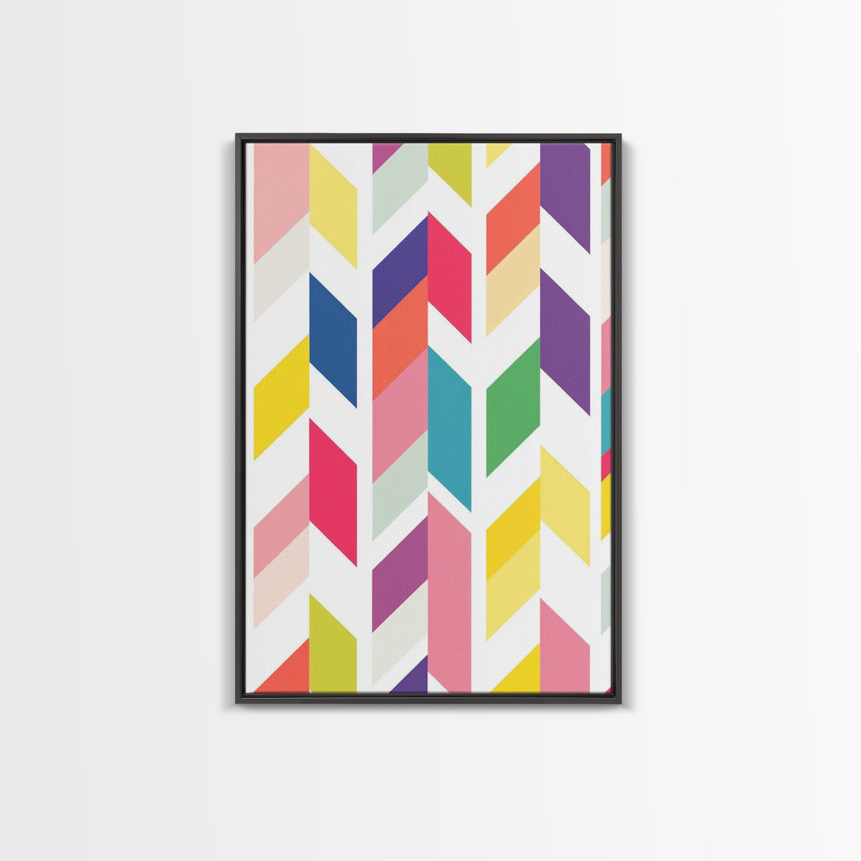 Mid-Century Modern Chevrons Framed Canvas Print Pastel Colors Modern Art Watercolor Painting Print Minimalist Art