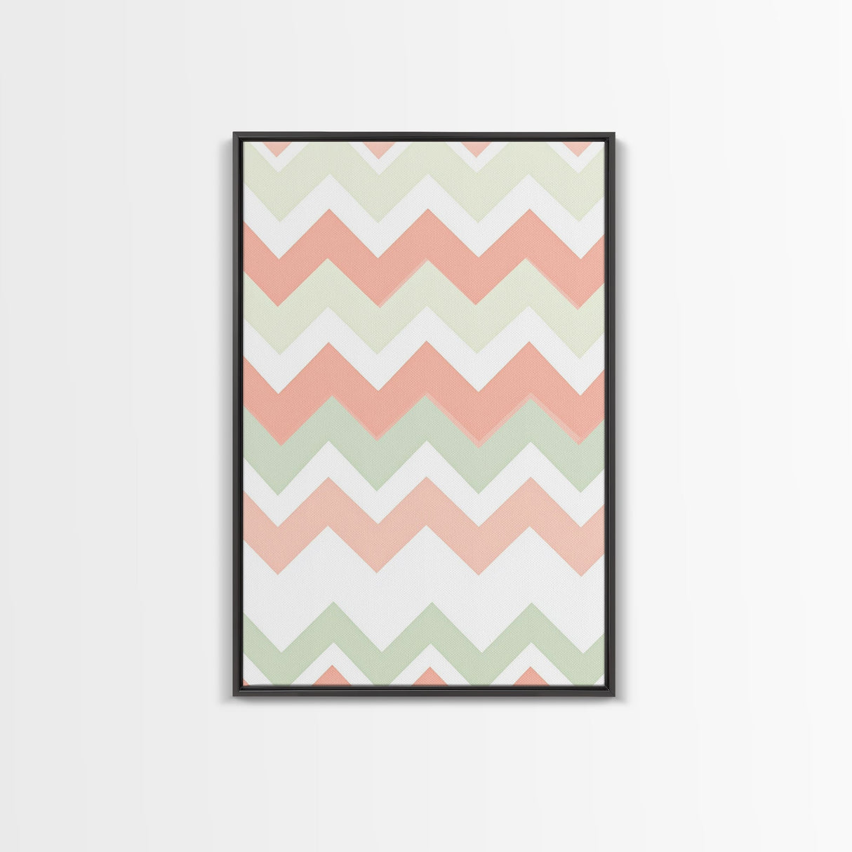 Pink and Mint Green Chevrons, MCM style Mid Century Modern Home Decor, Framed Canvas Print, Whimsical Wall Art