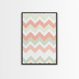 Pink and Mint Green Chevrons, MCM style Mid Century Modern Home Decor, Framed Canvas Print, Whimsical Wall Art