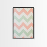 Mint Green and Pink Chevrons, MCM style Mid Century Modern Home Decor, Framed Canvas Print, Whimsical Wall Art