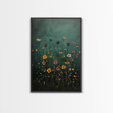 Wood Framed Wildflower Floral Print Minimalist Modern Boho Wall Art Bedroom Decor Botanical Floral Wild Flower Canvas Print