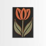 Framed Canvas Wall Art, Dark Botanical Black Background Orange Flower Modern Boho Wall Art Living Room Decor Above Sofa